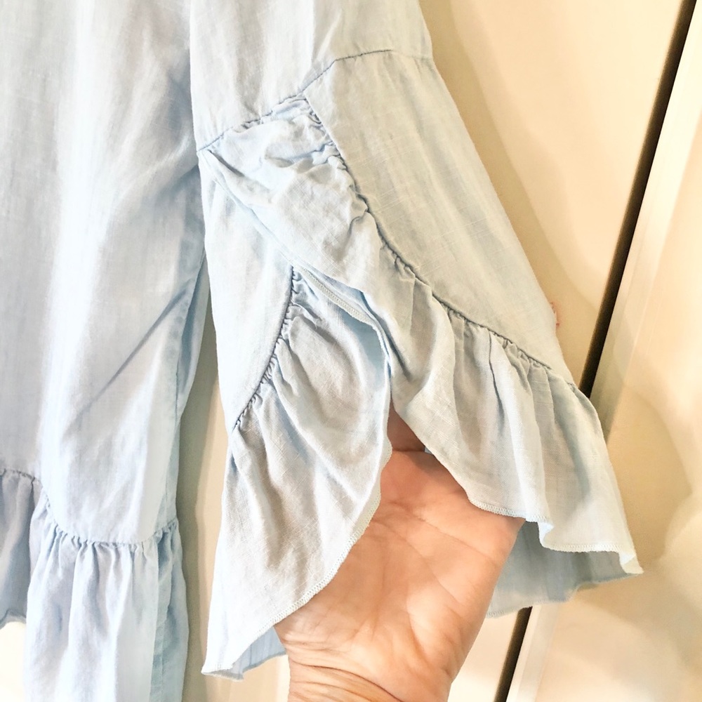 Light Blue Floral Embroidered Ruffle Top - Picture 7 of 10